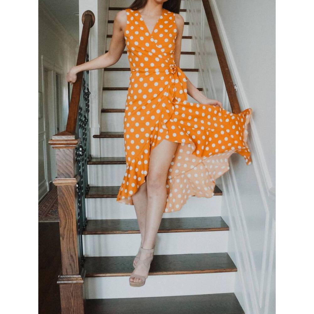 NEW EPRETTY sweetest thing polka dot wrap midi dress in yellow